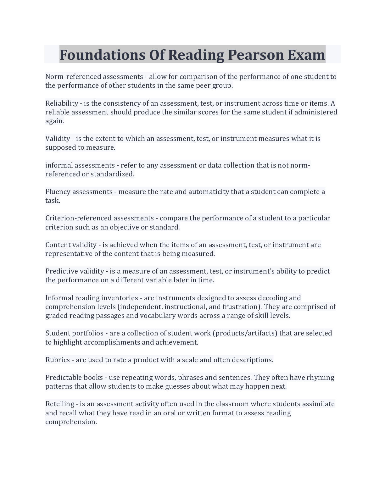 Foundations Of Reading Pearson Exam 100 Correct Browsegrades